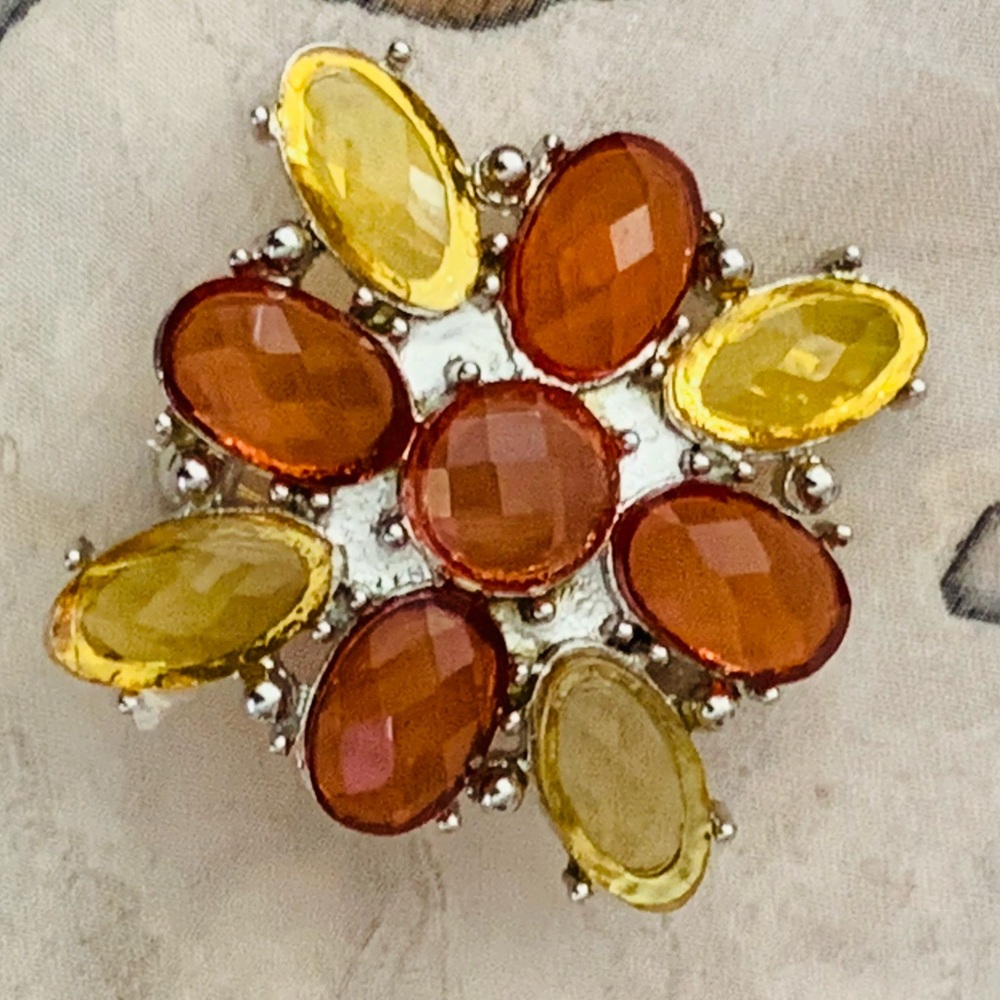 Vintage Faceted Glass Autumn Floral Brooch